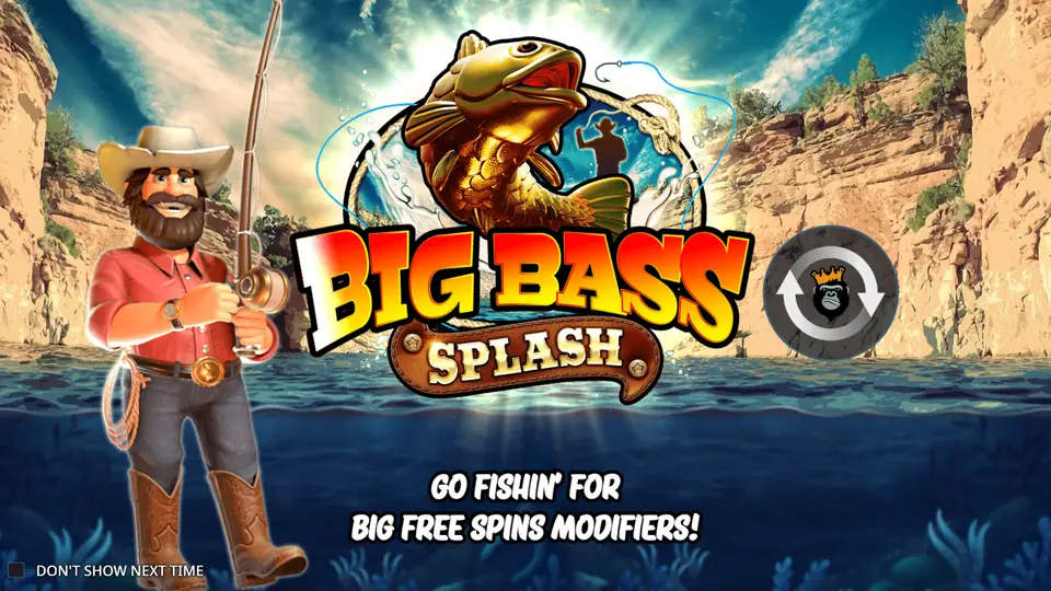 Стартовый экран Big Bass Splash с рыбаком и брызгами воды